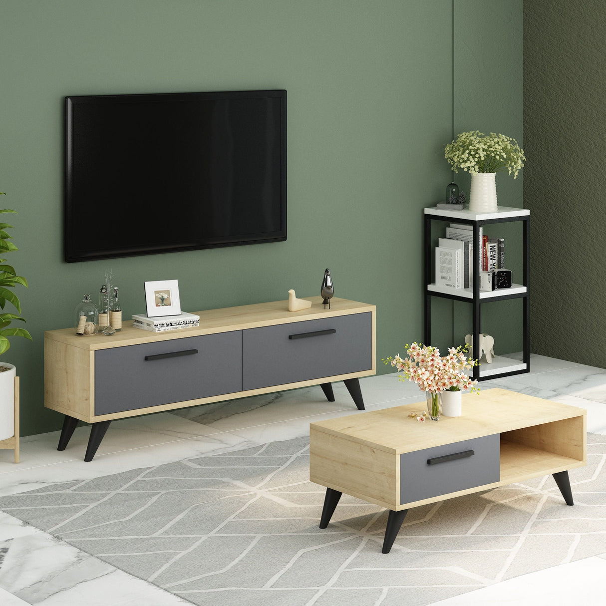 Comodă TV Melisa, Diverse culori, 120x30x45 cm - Sapphire - Antracit | SKU: 475OLV1425 | Comodă TV Melisa, 120x30x45 cm, varianta Sapphire - Antracit, produs pentru amenajarea locuinței, disponibil online în România la CasaMob