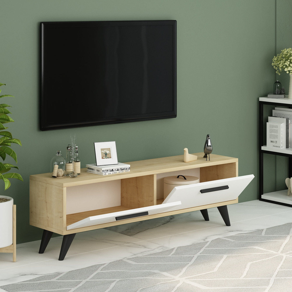 Comodă TV Melisa, Diverse culori, 120x30x45 cm - Sapphire - Alb | SKU: 475OLV1426 | Comodă TV Melisa, 120x30x45 cm, varianta Sapphire - Alb, produs pentru amenajarea locuinței, disponibil online în România la CasaMob