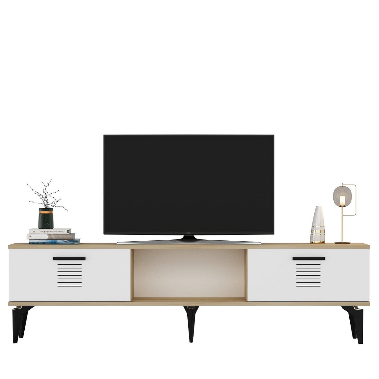 Comodă TV Asimo, Diverse culori, 150x30x45 cm - Stejar safir - Alb | SKU: 475OLV1430 | Comodă TV Asimo, 150x30x45 cm, varianta Stejar safir - Alb, produs pentru amenajarea locuinței, disponibil online în România la CasaMob