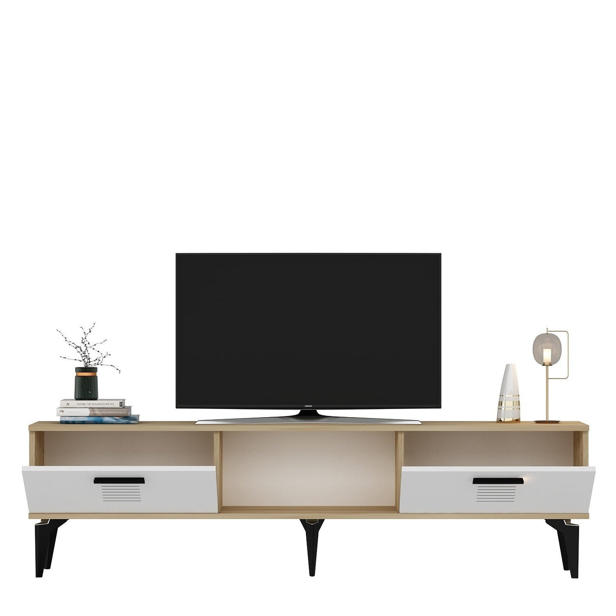 Comodă TV Asimo, Diverse culori, 150x30x45 cm - Stejar safir - Alb | SKU: 475OLV1430 | Comodă TV Asimo, 150x30x45 cm, varianta Stejar safir - Alb, produs pentru amenajarea locuinței, disponibil online în România la CasaMob