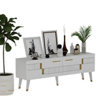 Comodă TV Moda, Diverse culori, 150x35x53 cm - Alb - Auriu | SKU: 475OLV1435 | Comodă TV Moda, 150x35x53 cm, varianta Alb - Auriu, produs pentru amenajarea locuinței, disponibil online în România la CasaMob