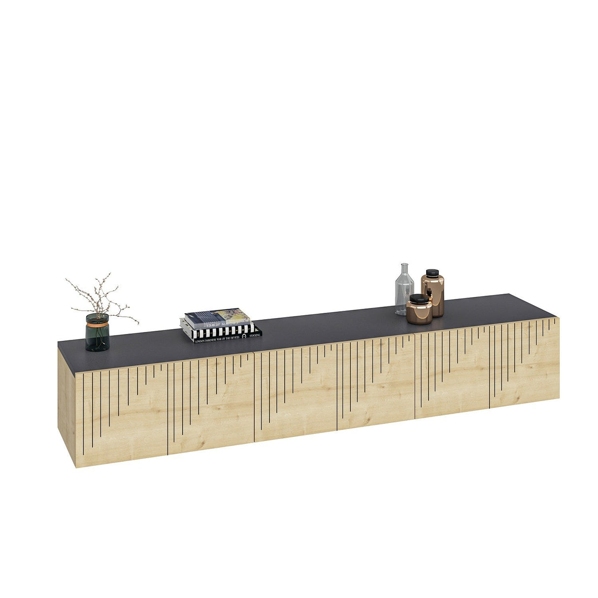 Comodă TV Artemis, Diverse culori, 180x37x45 cm - Stejar safir - Antracit | SKU: 475OLV1463 | Comodă TV Artemis, 180x37x45 cm, varianta Stejar safir - Antracit, produs pentru amenajarea locuinței, disponibil online în România la CasaMob