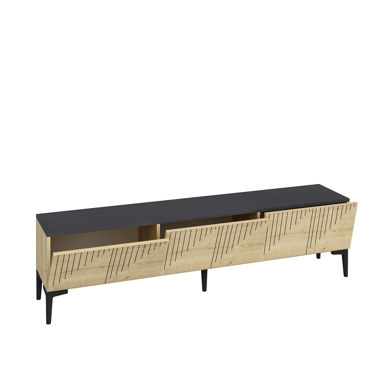 Comodă TV Artemis, Diverse culori, 180x37x45 cm - Stejar safir - Antracit | SKU: 475OLV1463 | Comodă TV Artemis, 180x37x45 cm, varianta Stejar safir - Antracit, produs pentru amenajarea locuinței, disponibil online în România la CasaMob