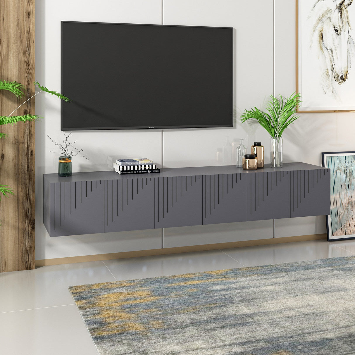 Comodă TV Artemis, Diverse culori, 180x37x45 cm - Antracit | SKU: 475OLV1461 | Comodă TV Artemis, 180x37x45 cm, varianta Antracit, produs pentru amenajarea locuinței, disponibil online în România la CasaMob