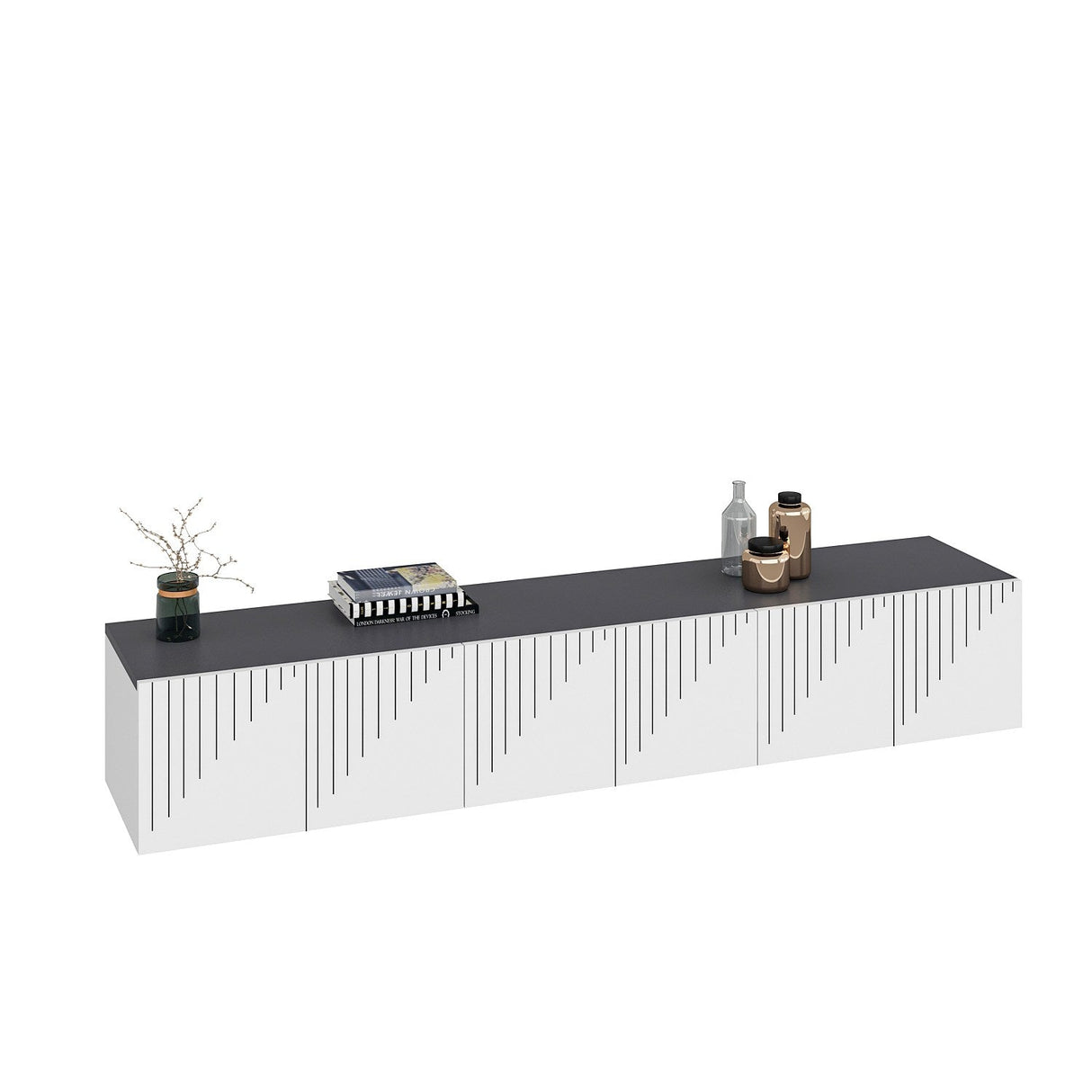 Comodă TV Artemis, Diverse culori, 180x37x45 cm - Alb - Antracit | SKU: 475OLV1462 | Comodă TV Artemis, 180x37x45 cm, varianta Alb - Antracit, produs pentru amenajarea locuinței, disponibil online în România la CasaMob