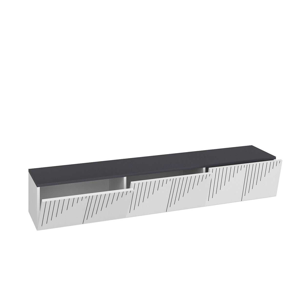 Comodă TV Artemis, Diverse culori, 180x37x45 cm - Alb - Antracit | SKU: 475OLV1462 | Comodă TV Artemis, 180x37x45 cm, varianta Alb - Antracit, produs pentru amenajarea locuinței, disponibil online în România la CasaMob