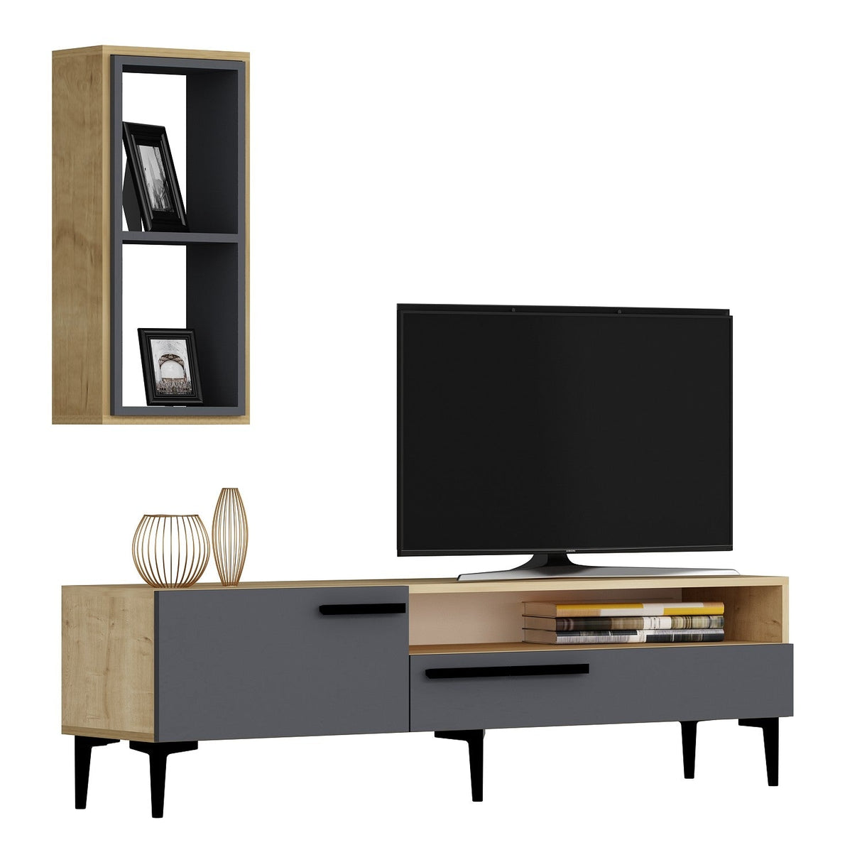Comodă TV Zera, Diverse culori, 150x35x50 cm - Stejar safir - Antracit | SKU: 475OLV1466 | Comodă TV Zera, 150x35x50 cm, varianta Stejar safir - Antracit, produs pentru amenajarea locuinței, disponibil online în România la CasaMob