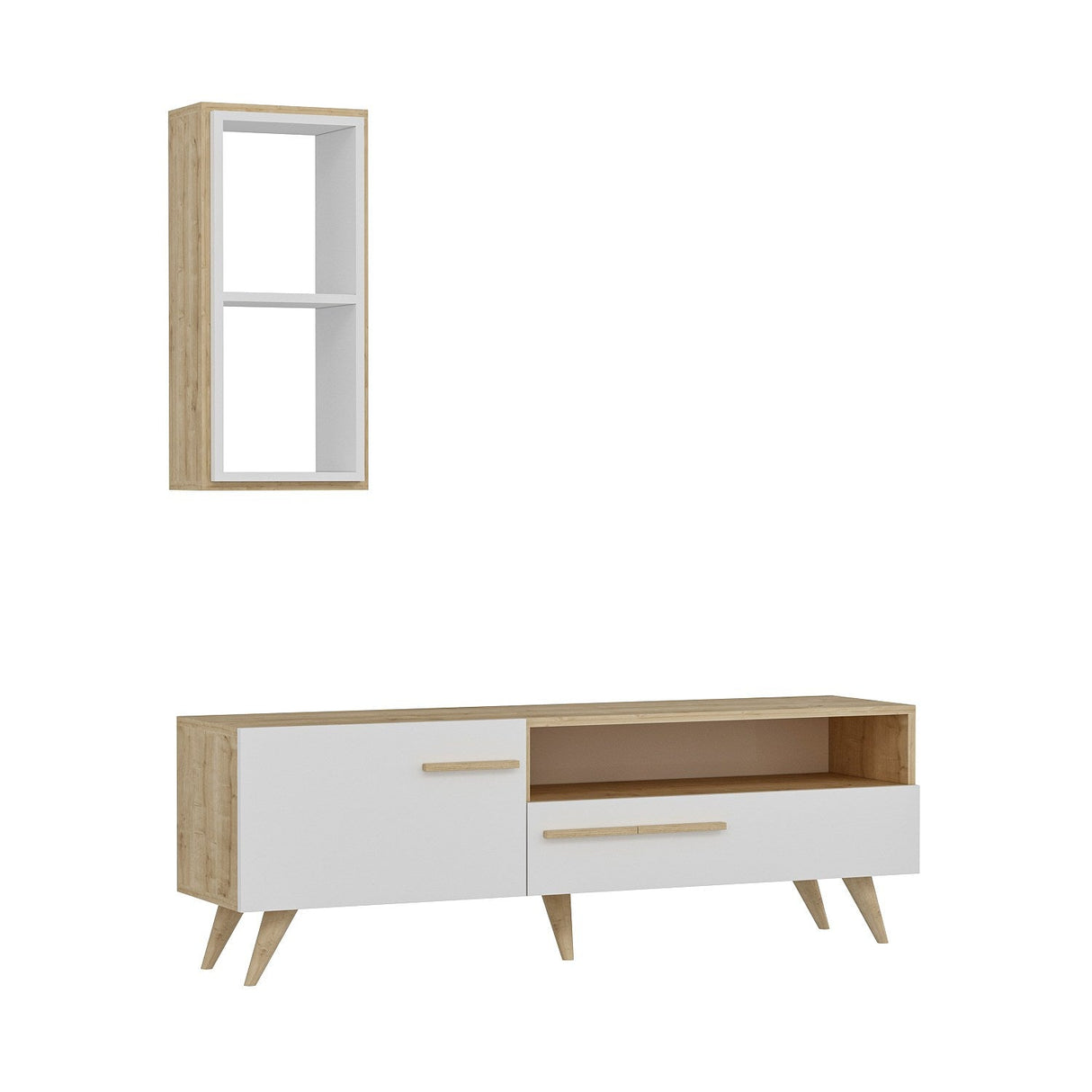 Comodă TV Zera, Diverse culori, 150x35x50 cm - Stejar safir - Alb | SKU: 475OLV1467 | Comodă TV Zera, 150x35x50 cm, varianta Stejar safir - Alb, produs pentru amenajarea locuinței, disponibil online în România la CasaMob
