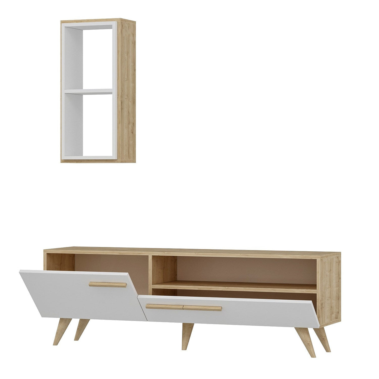 Comodă TV Zera, Diverse culori, 150x35x50 cm - Stejar safir - Alb | SKU: 475OLV1467 | Comodă TV Zera, 150x35x50 cm, varianta Stejar safir - Alb, produs pentru amenajarea locuinței, disponibil online în România la CasaMob