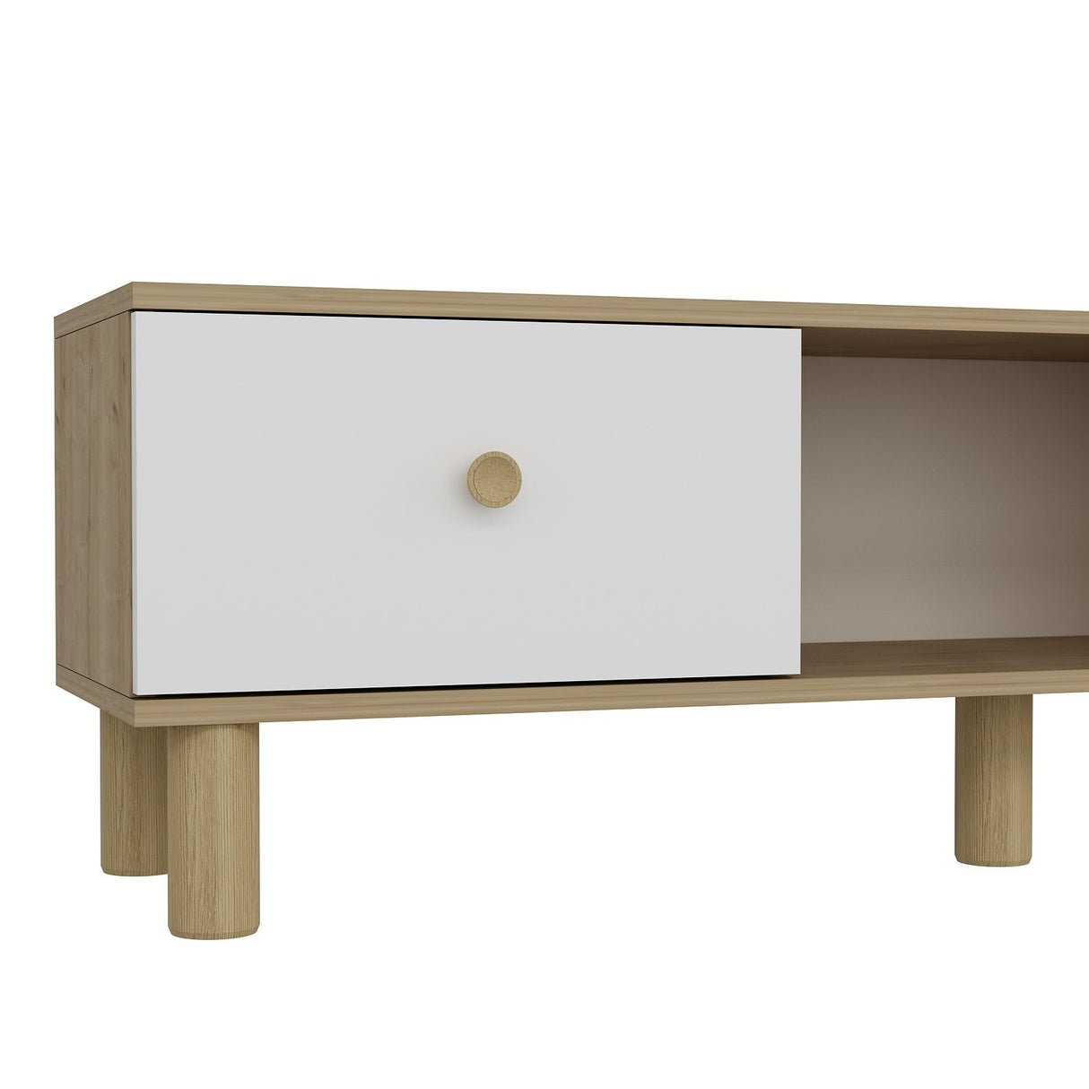 Comodă TV Mono, Diverse culori, 150x30x41 cm - Stejar safir - Alb | SKU: 475OLV1476 | Comodă TV Mono, 150x30x41 cm, varianta Stejar safir - Alb, produs pentru amenajarea locuinței, disponibil online în România la CasaMob