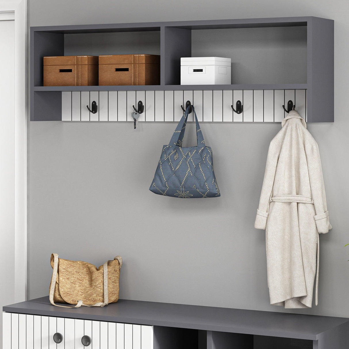 Cuier Sarandon, Diverse culori, 120x22x37 cm - Antracit - Alb | SKU: 475OLV1907 | Cuier Sarandon, 120x22x37 cm, varianta Antracit - Alb, produs pentru amenajarea locuinței, disponibil online în România la CasaMob