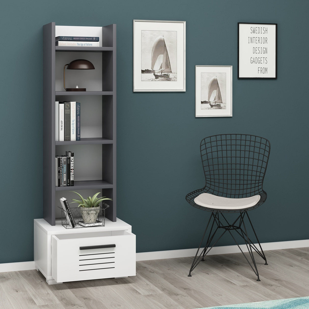 Bibliotecă Dawn, Diverse culori, 35x26x152 cm - Antracit - Alb | SKU: 475OLV2108 | Bibliotecă Dawn, 35x26x152 cm, varianta Antracit - Alb, produs pentru amenajarea locuinței, disponibil online în România la CasaMob