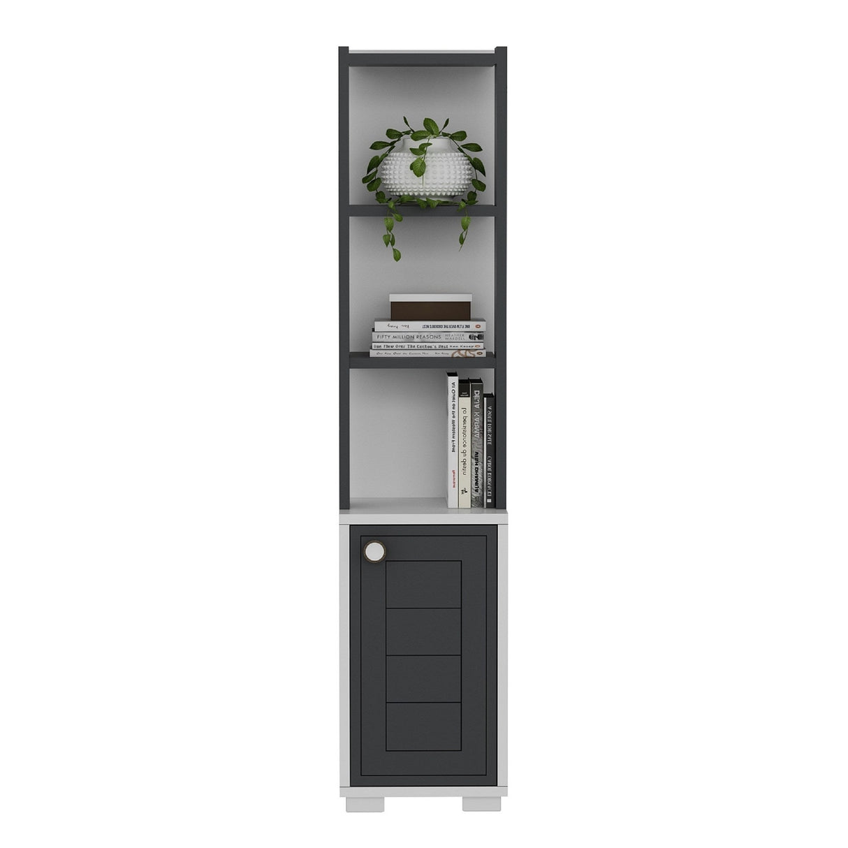 Bibliotecă Anka, Diverse culori, 30x22x135 cm - Alb - Antracit | SKU: 475OLV2112 | Bibliotecă Anka, 30x22x135 cm, varianta Alb - Antracit, produs pentru amenajarea locuinței, disponibil online în România la CasaMob