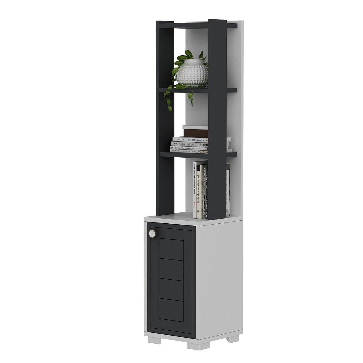 Bibliotecă Anka, Diverse culori, 30x22x135 cm - Alb - Antracit | SKU: 475OLV2112 | Bibliotecă Anka, 30x22x135 cm, varianta Alb - Antracit, produs pentru amenajarea locuinței, disponibil online în România la CasaMob