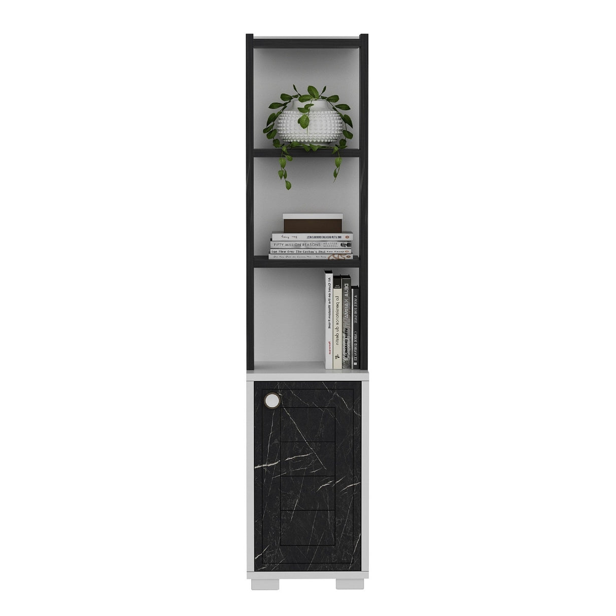 Bibliotecă Anka, Diverse culori, 30x22x135 cm - Alb - Black marble | SKU: 475OLV2115 | Bibliotecă Anka, 30x22x135 cm, varianta Alb - Black marble, produs pentru amenajarea locuinței, disponibil online în România la CasaMob