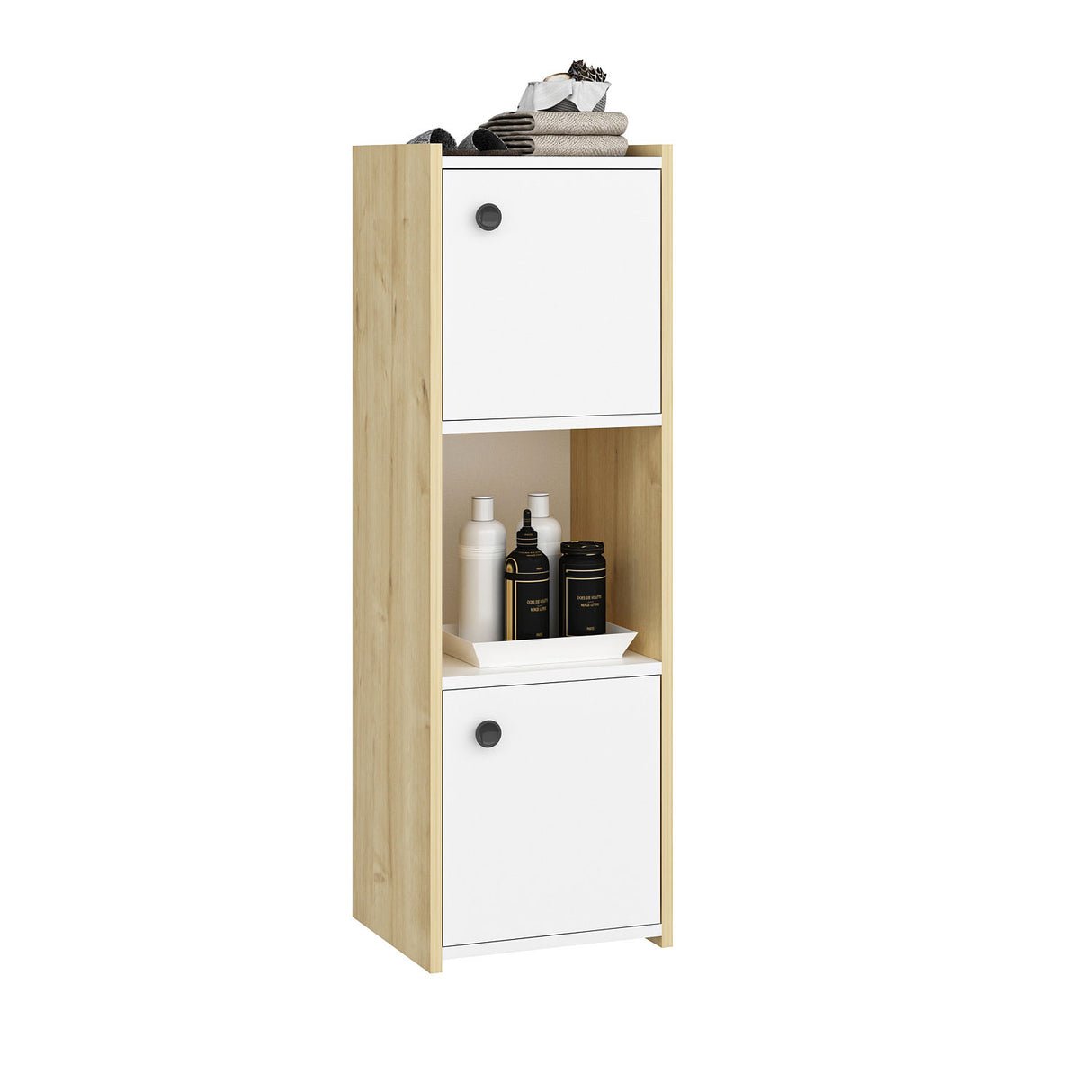 Dulap de baie Teo, Diverse culori, 39x35x120 cm - Stejar safir - Alb | SKU: 475OLV2405 | Dulap de baie Teo, 39x35x120 cm, varianta Stejar safir - Alb, produs pentru amenajarea locuinței, disponibil online în România la CasaMob