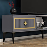 Comodă TV Nil, Diverse culori, 150x30x45 cm - Antracit - Auriu | SKU: 475OLV2637 | Comodă TV Nil, 150x30x45 cm, varianta Antracit - Auriu, produs pentru amenajarea locuinței, disponibil online în România la CasaMob