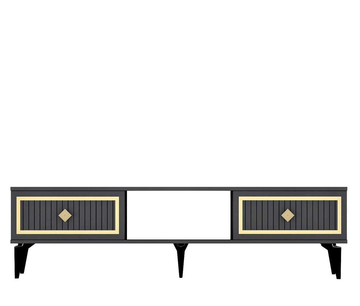 Comodă TV Nil, Diverse culori, 150x30x45 cm - Antracit - Auriu | SKU: 475OLV2637 | Comodă TV Nil, 150x30x45 cm, varianta Antracit - Auriu, produs pentru amenajarea locuinței, disponibil online în România la CasaMob