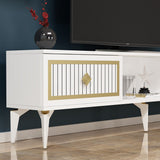 Comodă TV Nil, Diverse culori, 150x30x45 cm - Alb - Auriu | SKU: 475OLV2639 | Comodă TV Nil, 150x30x45 cm, varianta Alb - Auriu, produs pentru amenajarea locuinței, disponibil online în România la CasaMob