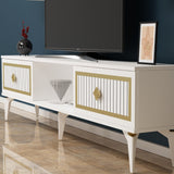 Comodă TV Nil, Diverse culori, 150x30x45 cm - Alb - Auriu | SKU: 475OLV2639 | Comodă TV Nil, 150x30x45 cm, varianta Alb - Auriu, produs pentru amenajarea locuinței, disponibil online în România la CasaMob