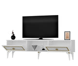 Comodă TV Nil, Diverse culori, 150x30x45 cm - Alb - Auriu | SKU: 475OLV2639 | Comodă TV Nil, 150x30x45 cm, varianta Alb - Auriu, produs pentru amenajarea locuinței, disponibil online în România la CasaMob