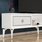 Comodă TV Nil, Diverse culori, 150x30x45 cm - Alb - Argintiu | SKU: 475OLV2640 | Comodă TV Nil, 150x30x45 cm, varianta Alb - Argintiu, produs pentru amenajarea locuinței, disponibil online în România la CasaMob