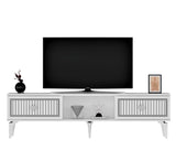 Comodă TV Nil, Diverse culori, 150x30x45 cm - Alb - Argintiu | SKU: 475OLV2640 | Comodă TV Nil, 150x30x45 cm, varianta Alb - Argintiu, produs pentru amenajarea locuinței, disponibil online în România la CasaMob
