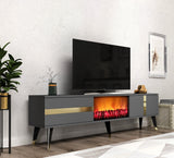 Comodă TV Vania Fireplace, Diverse culori, 150x30x50 cm - Antracit - Auriu | SKU: 475OLV2651 | Comodă TV Vania Fireplace, 150x30x50 cm, varianta Antracit - Auriu, produs pentru amenajarea locuinței, disponibil online în România la CasaMob