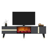 Comodă TV Vania Fireplace, Diverse culori, 150x30x50 cm - Antracit - Auriu | SKU: 475OLV2651 | Comodă TV Vania Fireplace, 150x30x50 cm, varianta Antracit - Auriu, produs pentru amenajarea locuinței, disponibil online în România la CasaMob
