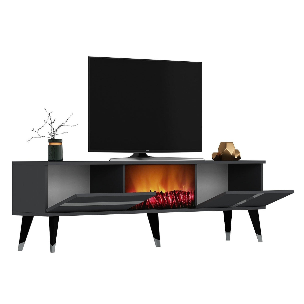 Comodă TV Vania Fireplace, Diverse culori, 150x30x50 cm - Antracit - Argintiu | SKU: 475OLV2652 | Comodă TV Vania Fireplace, 150x30x50 cm, varianta Antracit - Argintiu, produs pentru amenajarea locuinței, disponibil online în România la CasaMob