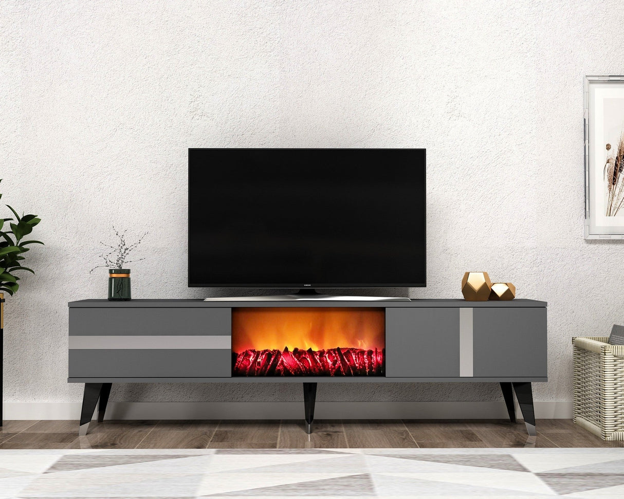 Comodă TV Vania Fireplace, Diverse culori, 150x30x50 cm - Antracit - Argintiu | SKU: 475OLV2652 | Comodă TV Vania Fireplace, 150x30x50 cm, varianta Antracit - Argintiu, produs pentru amenajarea locuinței, disponibil online în România la CasaMob