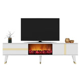 Comodă TV Vania Fireplace, Diverse culori, 150x30x50 cm - Alb - Auriu | SKU: 475OLV2653 | Comodă TV Vania Fireplace, 150x30x50 cm, varianta Alb - Auriu, produs pentru amenajarea locuinței, disponibil online în România la CasaMob