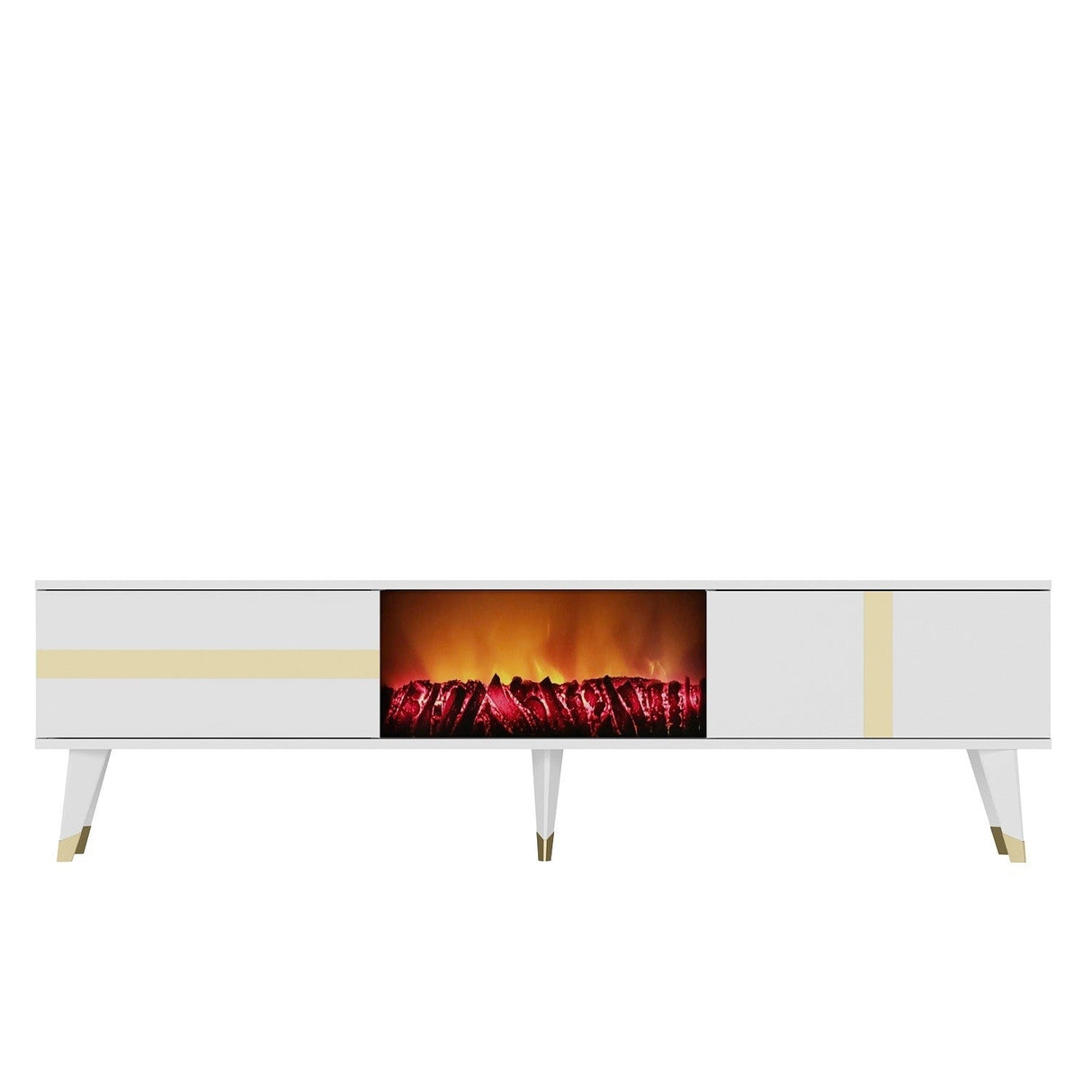 Comodă TV Vania Fireplace, Diverse culori, 150x30x50 cm - Alb - Auriu | SKU: 475OLV2653 | Comodă TV Vania Fireplace, 150x30x50 cm, varianta Alb - Auriu, produs pentru amenajarea locuinței, disponibil online în România la CasaMob