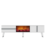 Comodă TV Vania Fireplace, Diverse culori, 150x30x50 cm - Alb - Argintiu | SKU: 475OLV2654 | Comodă TV Vania Fireplace, 150x30x50 cm, varianta Alb - Argintiu, produs pentru amenajarea locuinței, disponibil online în România la CasaMob