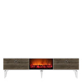 Comodă TV Arona Fireplace, Diverse culori, 150x30x45 cm - Alb - Nuc | SKU: 475OLV2661 | Comodă TV Arona Fireplace, 150x30x45 cm, varianta Alb - Nuc, produs pentru amenajarea locuinței, disponibil online în România la CasaMob