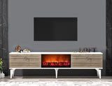Comodă TV Arona Fireplace, Diverse culori, 150x30x45 cm - Alb - Nuc | SKU: 475OLV2661 | Comodă TV Arona Fireplace, 150x30x45 cm, varianta Alb - Nuc, produs pentru amenajarea locuinței, disponibil online în România la CasaMob