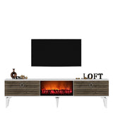 Comodă TV Arona Fireplace, Diverse culori, 150x30x45 cm - Alb - Nuc | SKU: 475OLV2661 | Comodă TV Arona Fireplace, 150x30x45 cm, varianta Alb - Nuc, produs pentru amenajarea locuinței, disponibil online în România la CasaMob