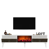 Comodă TV Arona Fireplace, Diverse culori, 150x30x45 cm - Alb - Nuc | SKU: 475OLV2661 | Comodă TV Arona Fireplace, 150x30x45 cm, varianta Alb - Nuc, produs pentru amenajarea locuinței, disponibil online în România la CasaMob