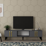 Comodă TV Asel, Diverse culori, 150x30x45 cm - Antracit - Auriu | SKU: 475OLV2696 | Comodă TV Asel, 150x30x45 cm, varianta Antracit - Auriu, produs pentru amenajarea locuinței, disponibil online în România la CasaMob