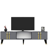 Comodă TV Asel, Diverse culori, 150x30x45 cm - Antracit - Auriu | SKU: 475OLV2696 | Comodă TV Asel, 150x30x45 cm, varianta Antracit - Auriu, produs pentru amenajarea locuinței, disponibil online în România la CasaMob