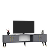 Comodă TV Asel, Diverse culori, 150x30x45 cm - Antracit - Auriu | SKU: 475OLV2696 | Comodă TV Asel, 150x30x45 cm, varianta Antracit - Auriu, produs pentru amenajarea locuinței, disponibil online în România la CasaMob