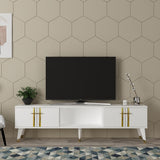 Comodă TV Asel, Diverse culori, 150x30x45 cm - Alb - Auriu | SKU: 475OLV2698 | Comodă TV Asel, 150x30x45 cm, varianta Alb - Auriu, produs pentru amenajarea locuinței, disponibil online în România la CasaMob
