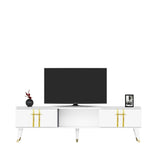 Comodă TV Asel, Diverse culori, 150x30x45 cm - Alb - Auriu | SKU: 475OLV2698 | Comodă TV Asel, 150x30x45 cm, varianta Alb - Auriu, produs pentru amenajarea locuinței, disponibil online în România la CasaMob