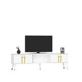 Comodă TV Asel, Diverse culori, 150x30x45 cm - Alb - Auriu | SKU: 475OLV2698 | Comodă TV Asel, 150x30x45 cm, varianta Alb - Auriu, produs pentru amenajarea locuinței, disponibil online în România la CasaMob