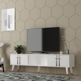 Comodă TV Asel, Diverse culori, 150x30x45 cm - Alb - Argintiu | SKU: 475OLV2699 | Comodă TV Asel, 150x30x45 cm, varianta Alb - Argintiu, produs pentru amenajarea locuinței, disponibil online în România la CasaMob
