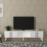 Comodă TV Asel, Diverse culori, 150x30x45 cm - Alb - Argintiu | SKU: 475OLV2699 | Comodă TV Asel, 150x30x45 cm, varianta Alb - Argintiu, produs pentru amenajarea locuinței, disponibil online în România la CasaMob