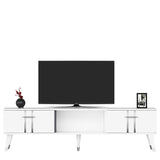 Comodă TV Asel, Diverse culori, 150x30x45 cm - Alb - Argintiu | SKU: 475OLV2699 | Comodă TV Asel, 150x30x45 cm, varianta Alb - Argintiu, produs pentru amenajarea locuinței, disponibil online în România la CasaMob