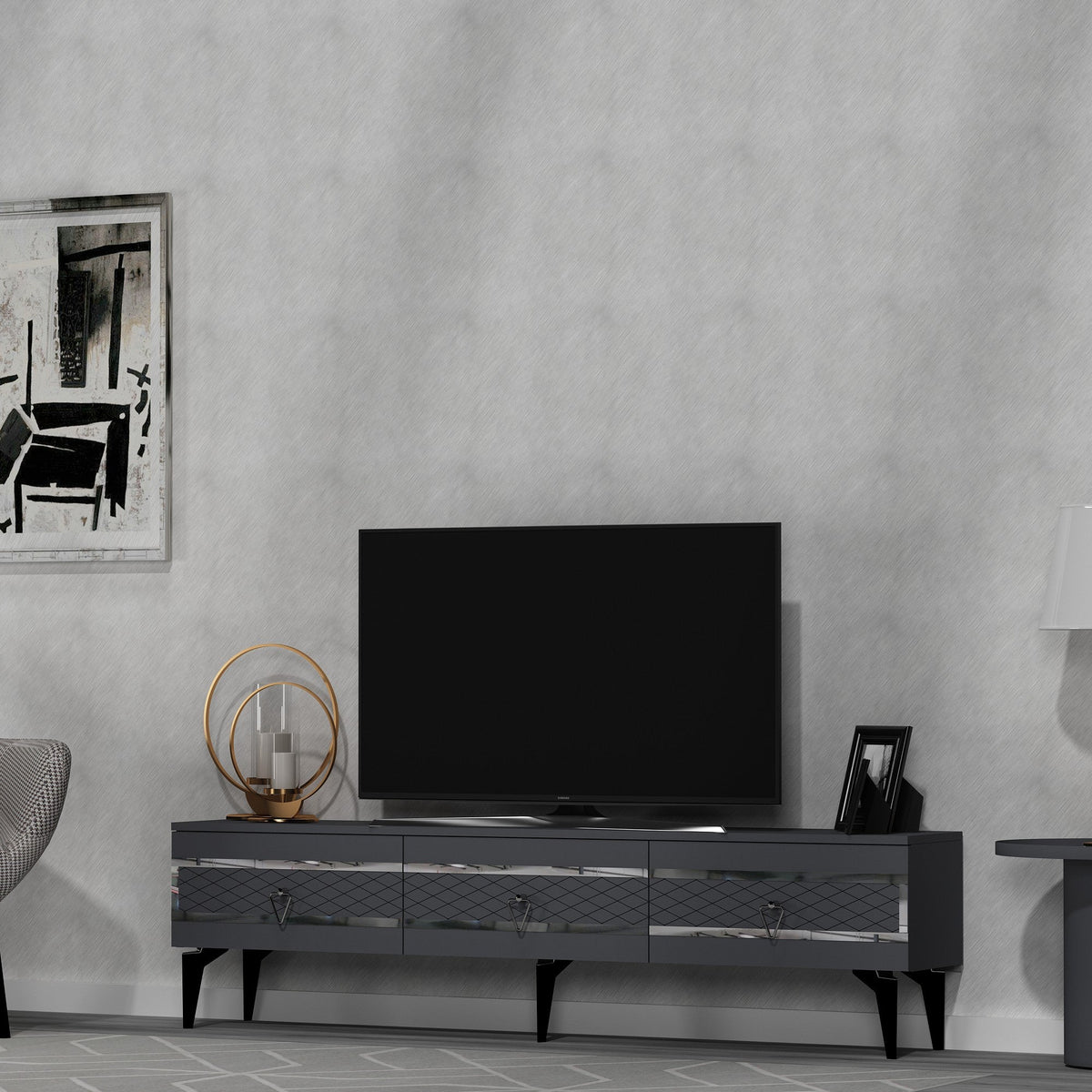 Antracit - Argintiu | SKU: 475OLV2706 | Comodă TV Ipek, varianta Antracit - Argintiu, produs pentru amenajarea locuinței, disponibil online în România la CasaMob