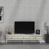 Comodă TV Ipek, Diverse culori - Alb - Auriu | SKU: 475OLV2707 | Comodă TV Ipek, varianta Alb - Auriu, produs pentru amenajarea locuinței, disponibil online în România la CasaMob