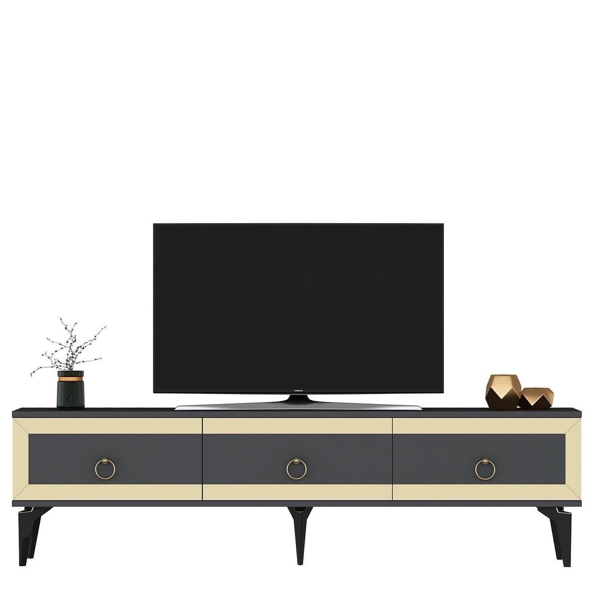 Comodă TV Ponny, Diverse culori - Antracit - Auriu | SKU: 475OLV2718 | Comodă TV Ponny, varianta Antracit - Auriu, produs pentru amenajarea locuinței, disponibil online în România la CasaMob